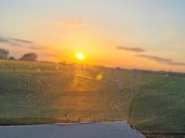 View of the sunset in our car