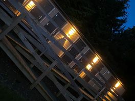 The bathroom block by night.