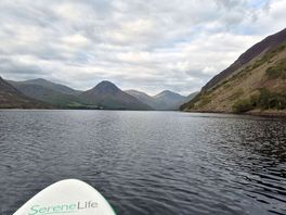 On the paddleboard looking down the lake towards wasdale head, great gable in the centre.