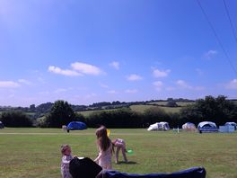 View from outside our tent where granddaughters were playing