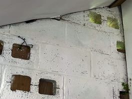 Holes in the walls by top bunk bed