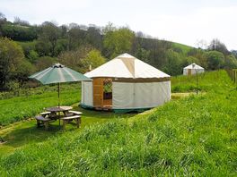 Yurt and family yurt tucked into the hill