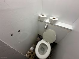 Dirty toilet, no loo roll holder, toilet rolls left for people to hold, which is very bad hygiene .