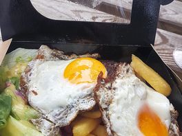 Steak hache, oeufs et frites
