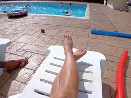 By the heated pool onsite