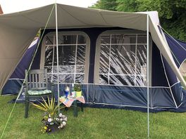 Bluebell 4 birth pre-pitched tent on grass pitch