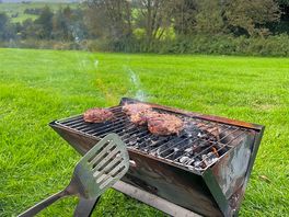 Cooking burgers at the campsite