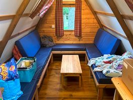 Inside the cabins. very spacious and bigger than anticipated. quilt and 2 pillows provided.