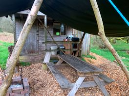 The outdoor eating area at the hut where you could bbq or have a campfire.