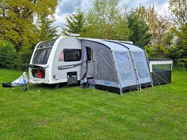 Our caravan all set up on site