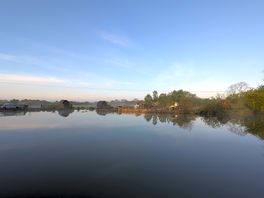 View from pitch 2 across the pond in the morning