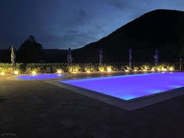 Evening at the onsite restaurant overlooking the pool