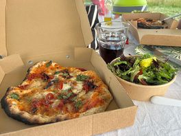 Delish pizza made on sight.
