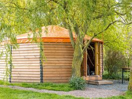 Exterior view of the orange yurt
