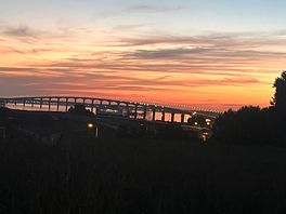 Sunset over the bridge from la rochelle