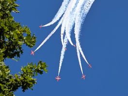 Flypast from the red arrows whilst making dinner at the campsite