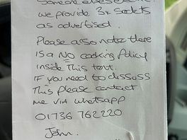 Menacing note left by the owner. pregnant partner and daughter were not impressed.