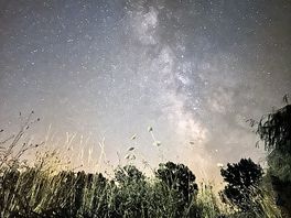 La vía láctea de noche al lado del lago