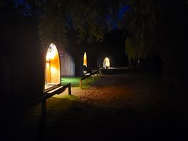 Outside pods at night