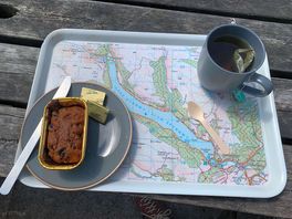 Cafe tray featuring map of lake vywrny and bara brith