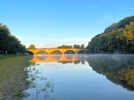 The bridge glowing in the sunrise.