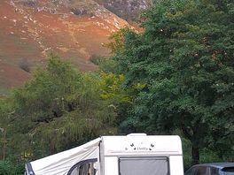 Our pitch right next to a mountain