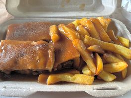 Cow pie and chips from the food shack on site was delicious