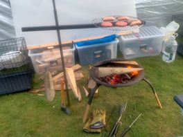 Camp fire for cooking.