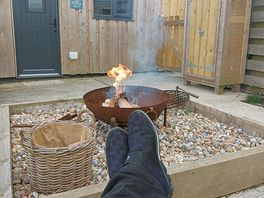 Enjoying my feet up at the point shed