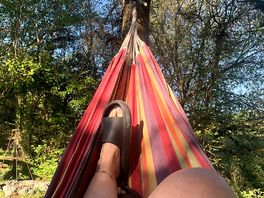 Hammock in wooded area