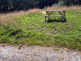 Picnic bench by river