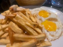 Homemade egg and chips from onsite bar