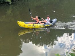 Wife and son enjoining the water