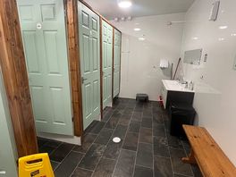 Mirror, hairdryer, hanging hooks, hand soap & mop to clean up also provided