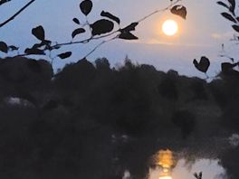 Full moon reflected on lake