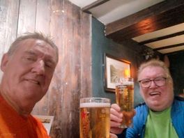 Having a cheeky pint