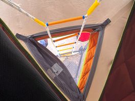 Looking down ladders of the tent