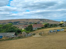 View over purbeck hills above the farm