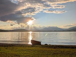 Sunset over lake viverone from the campsite beach