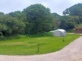Some of our electric tent pitches, with reception in the background