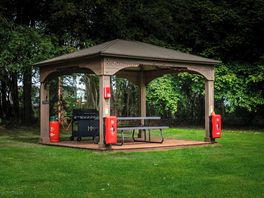 Dual fuel bbq & dining area for communal use under gazebo