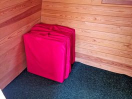 Back of pod, secondary bedroom with floor mattress futton