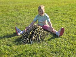 Practising her building skills