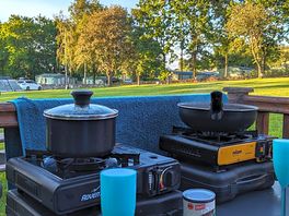 Cooking on the pod decking.