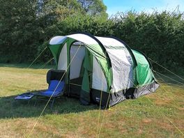 My kampa brean at the bottom of hill - trees and hedge giving shade