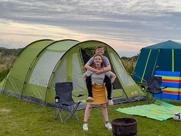 Tent pitched, owner also brings you down a fire pit to use