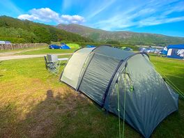 Tent set up with scenery