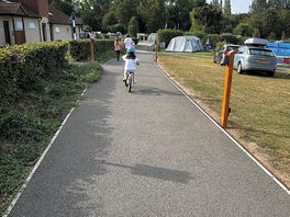 Camping pitches amenities block nice paths for the kids bikes