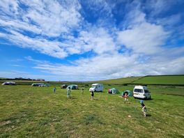 View down past campsite towards beach