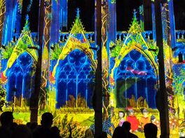 Light show at bayeux cathedral.